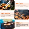 Stainless Steel BBQ Grill Tool Kit Grilling Utensil Accessories w/ Spatula Tongs Fork Knife
Brush Pepper Salt Shaker Bottle Grilled Skewers Corn Need