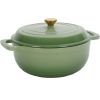 Cast iron 7.5QT cooking pot - Gradient green color - Includes two silicone gloves - Enamel pot