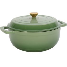 Cast iron 7.5QT cooking pot - Gradient green color - Includes two silicone gloves - Enamel pot
