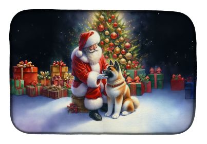 Akita and Santa Claus Dish Drying Mat Absorbent Dish Drying Mat Pad for Kitchen Counter Dish Drainer Mat for Countertop, 14 x 21", Multicolor