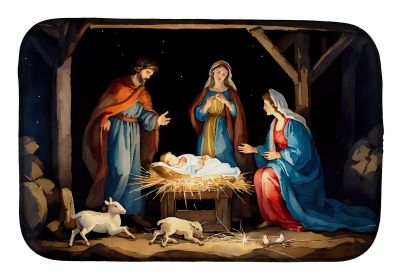 Christmas Nativity Scene Dish Drying Mat Absorbent Dish Drying Mat Pad for Kitchen Counter Dish Drainer Mat for Countertop, 14 x 21", Multicolor