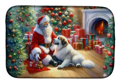 Great Pyrenees and Santa Claus Dish Drying Mat Absorbent Dish Drying Mat Pad for Kitchen Counter Dish Drainer Mat for Countertop, 14 x 21", Multicolor