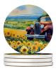 Kansas Sunflowers in Watercolor Large Sandstone Coasters Pack of 4 Absorbent Round Coasters Decor Gifts for Men or Women, 4 in, Multicolor