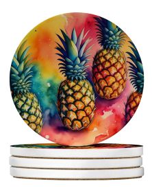 Colorful Pineapples Large Sandstone Coasters Pack of 4 Absorbent Round Coasters Decor Gifts for Men or Women, 4 in, Multicolor