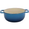 Cast iron 6QT cooking pot - Gradient blue - Includes two silicone gloves - Enamel pot