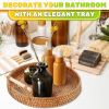Rattan Tray 8.7 Inch Round Woven Serving Basket with Handles Decorative Tray for Coffee Table Bread Fruit Vegetables Restaurant Home Use