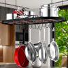 Hanging Pot Rack Ceiling Mount Cookware Organizer with 12pcs Hooks Pots and Pans Storage 33' Oval Pan Hangers for Kitchen,Easy Assembly, Black