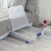 66 Quart Clear Underbed Storage Container with Latch Lid and Wheels, Blue