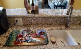 Great Pyrenees and Santa Claus Dish Drying Mat Absorbent Dish Drying Mat Pad for Kitchen Counter Dish Drainer Mat for Countertop, 14 x 21", Multicolor