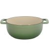 Cast iron 7.5QT cooking pot - Gradient green color - Includes two silicone gloves - Enamel pot