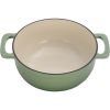 Cast iron 7.5QT cooking pot - Gradient green color - Includes two silicone gloves - Enamel pot
