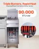 Commercial Deep Fryer Free Standing Natural Gas Fryer 3-Burner Dual Baskets