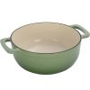 Cast iron 7.5QT cooking pot - Gradient green color - Includes two silicone gloves - Enamel pot