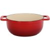 Cast iron 7.5QT cooking pot - Gradient red color - Includes two silicone gloves - Enamel pot